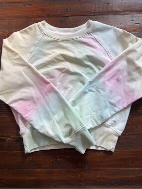 Athleta Pastel Tie-Dye Crewneck Sweatshirt - White with Pink, Green, Blue Sz 14